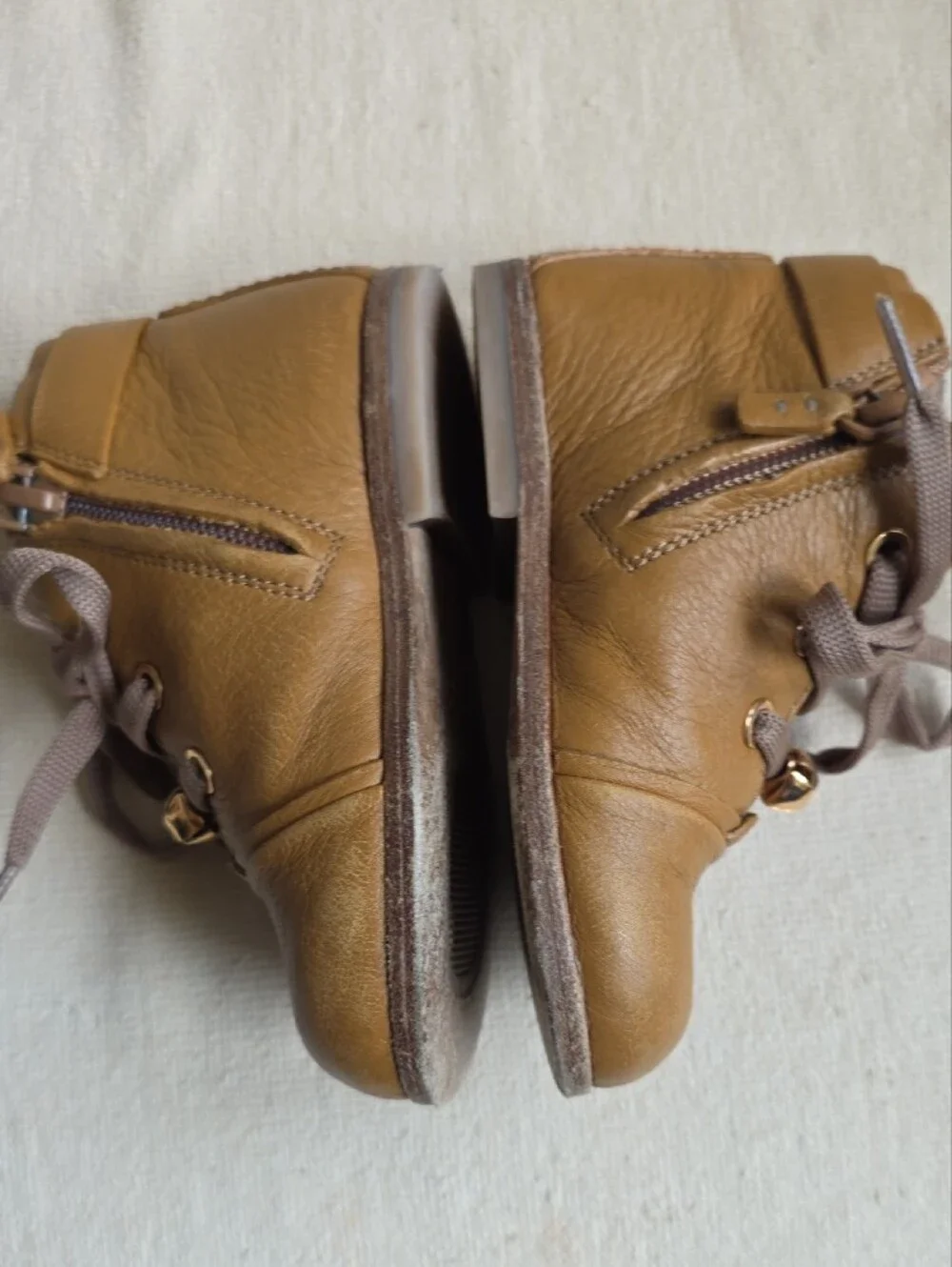 Kids Tan Leather Lace-Up Boots